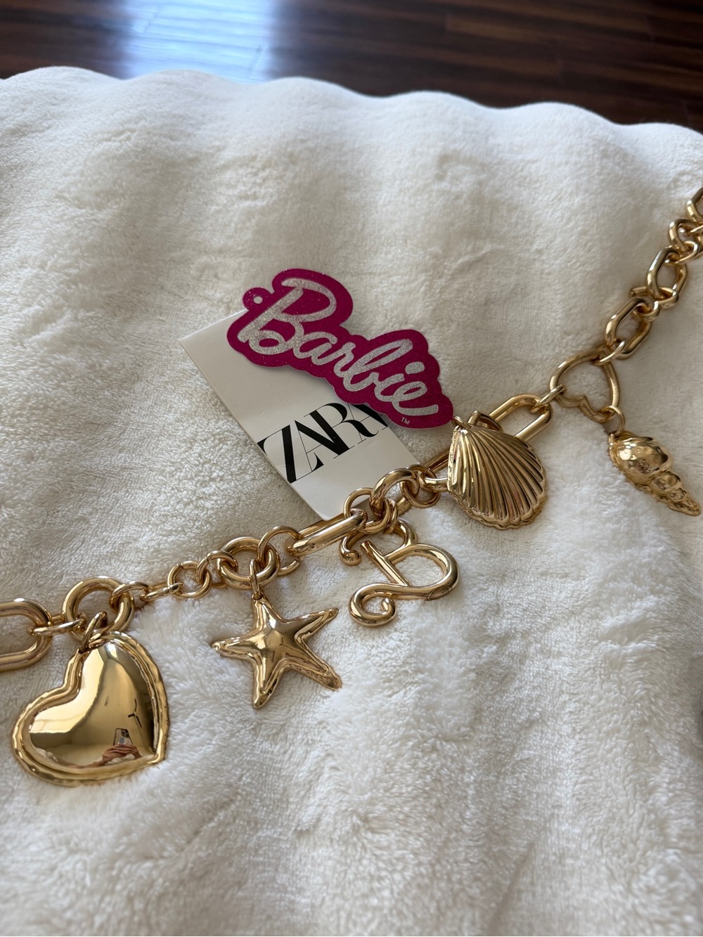 ZARA BARBIE Gold Charm Bracelet with Heart, Star & Seashell Charms